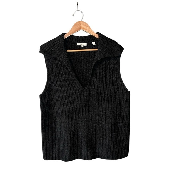 Vince | Cashmere Wool V-Neck Collared Sweater Vest - Picture 2 of 11